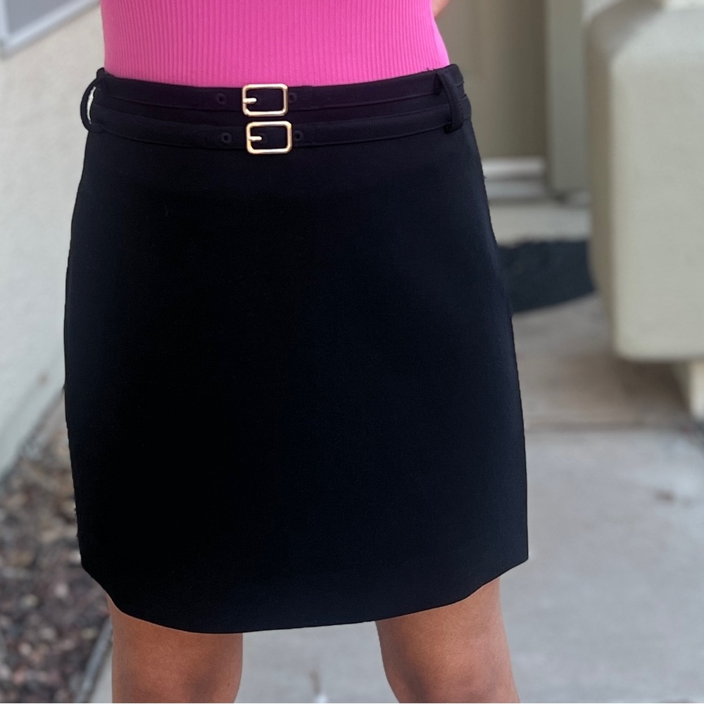 Elegant Black Skirt with Double Buckle Detail